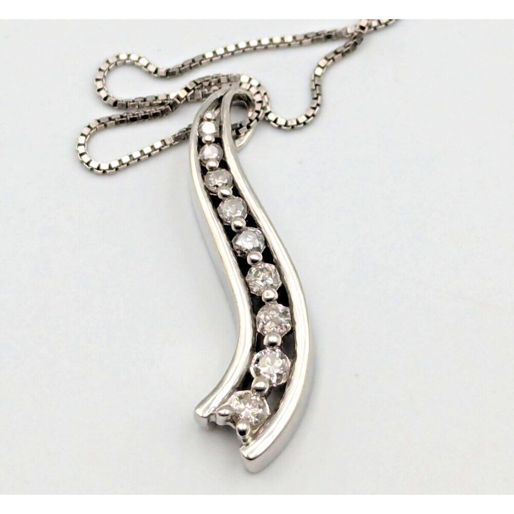 SB Sterling Silver 925 Diamond Wave Minimalist Pendant & Box Chain Necklace